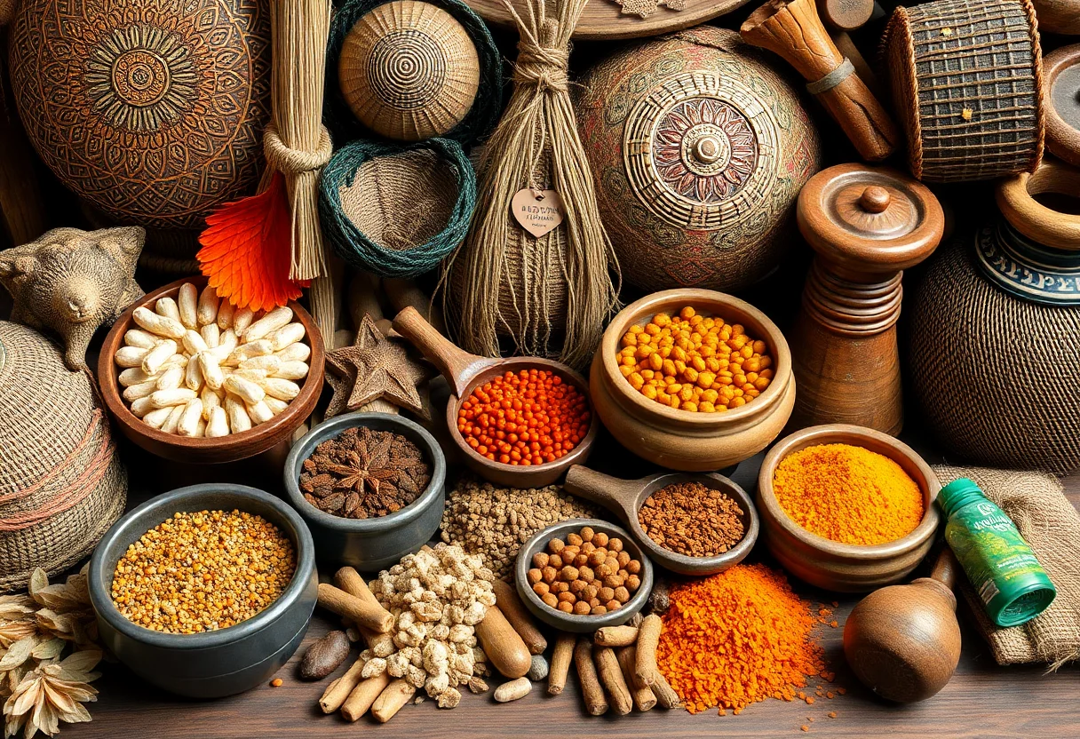 A collection of traditional Anatolian crafts and spices, representing myths and legends.